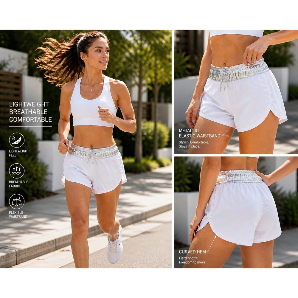 Calvin Klein Performance Running Shorts Metallic Waist White Athletic Size Large